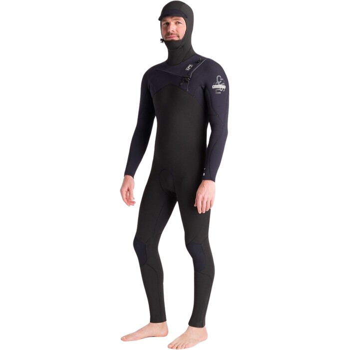 2024 C-Skins Mens Nuwave Session 5/4/3mm Chest Zip Hooded Wetsuit C-NSE54MH - Black / Black x / White